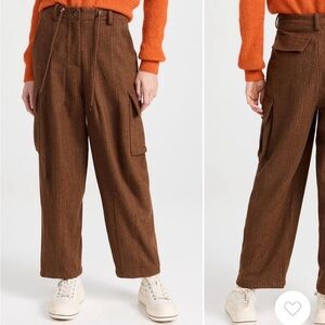Women’s Wool Brown Striped Cargo Pants